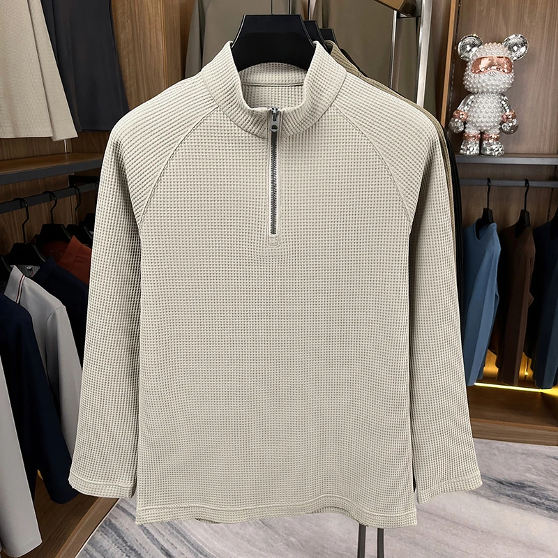 Mens Knitted Sweater Long Sleeve Stand Collar Halfzip Textured Pullover Autumn Winter Fashion Casual Classic Versatile Mens Wear