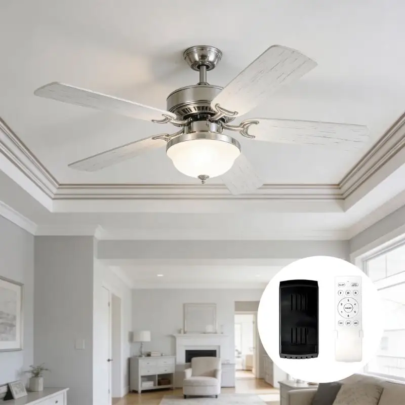 6 Speed Fan Light Remote Control with Timer Function Plastic Texture for Ceiling Easy Installation Exclude Battery D2RD