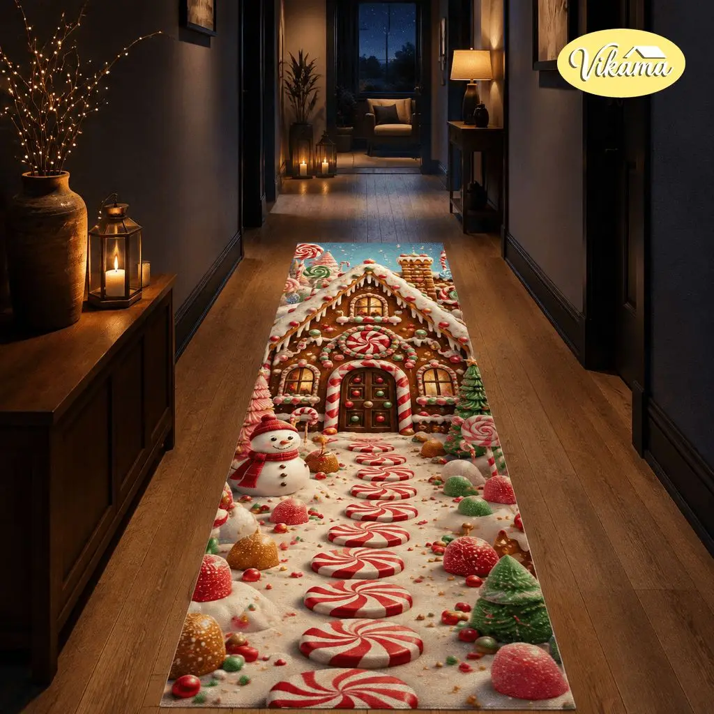 VIKAMA Fairy Tale Style Candy Cane Walking Stick Christmas Tree Rug Living Room Staircase Corridor Entrance Hall Corridor Decor