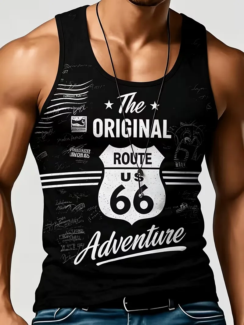 Retro 66 digital sports vest men's sports fitness running T-shirt summer fashion loose basketball