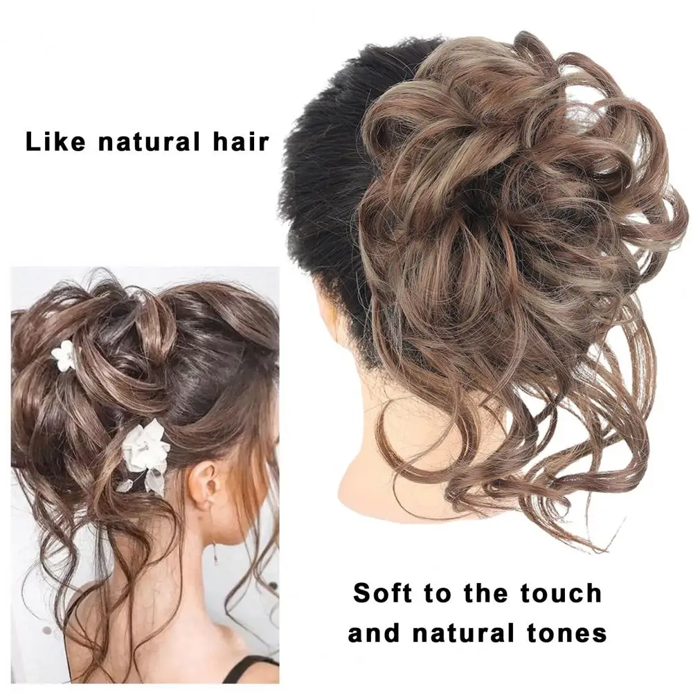 Messy Bun Wig Hair Tie Elastic Fluffy Realistic Natural Silky High Temperature Fiber Extension Women Girls Tousled Updo Faux Hai