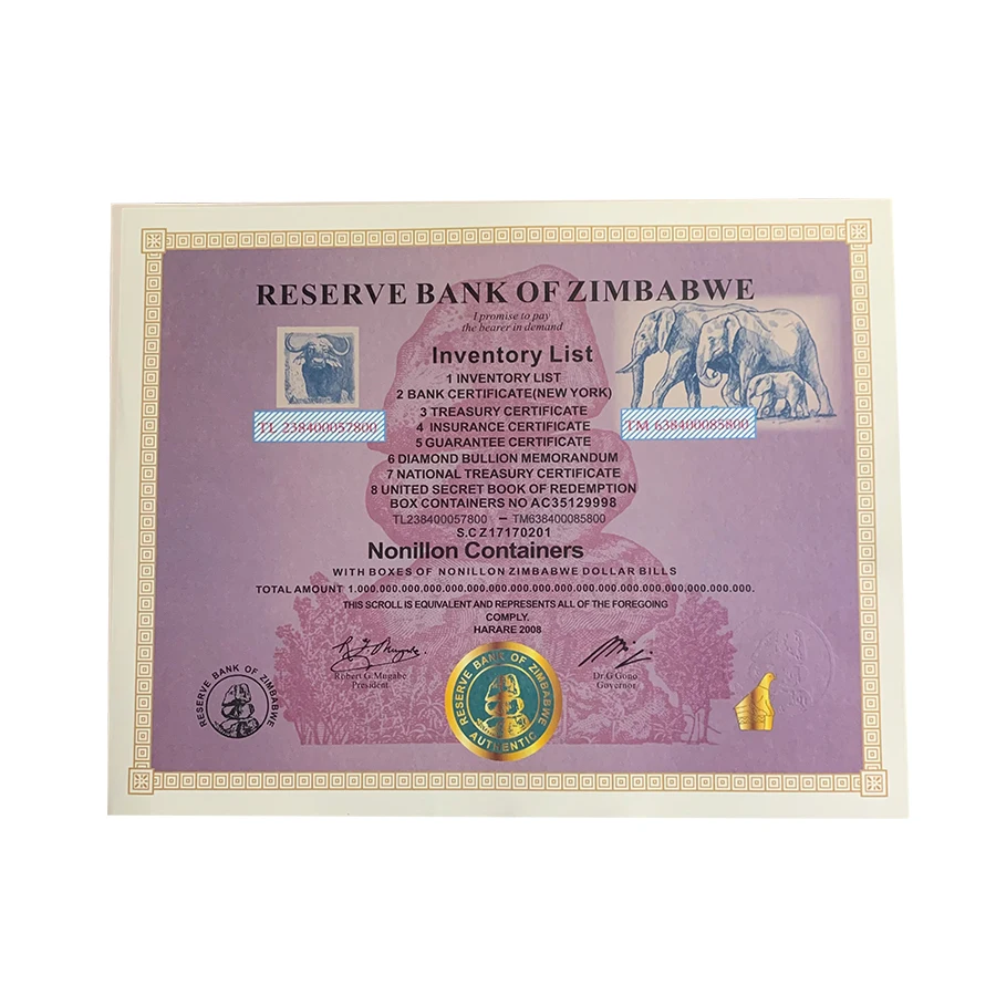 Zimbabwe Nonillon 54 Zeros Containers Certificate Reel Banknotes Collection of Business Gift