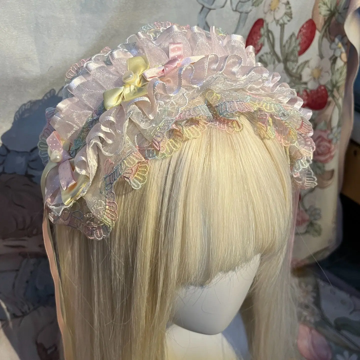 

Pink Lolita Hair Bands Hair Accessories Lace Bow Headband Feather Headdress for Hair Women Girls Hair Bands Bridal Jewelry Tiara