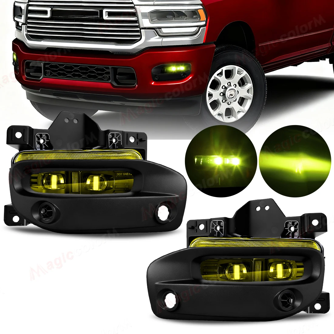 

Светодиодные желтые противотуманные фары для Dodge Ram 2500 3500 2019-2024, дневные ходовые огни (DRL), передние бамперные фары