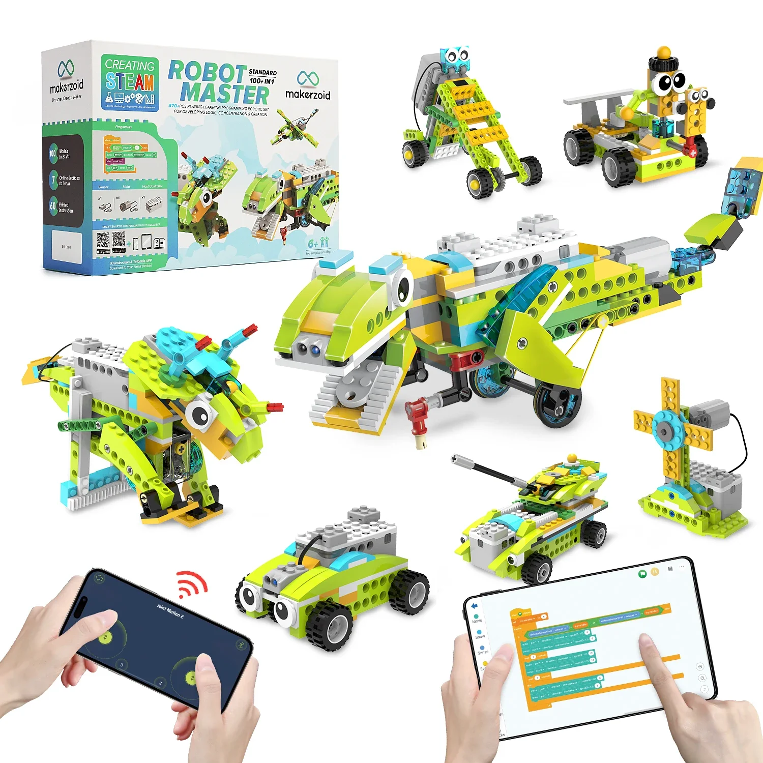 Makerzoid  Programming Coding Building Blocks Sets Robot Master (Standard)100 in 1 Coding Robot for Kids Ages 6+