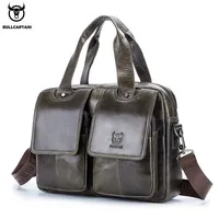 BULLCAPTAIN Men's Real Leather Briefcase 14 Inch Laptop Sleeve ,Casual Shoulder Messenger Bag, Tote, Work, Office, 042