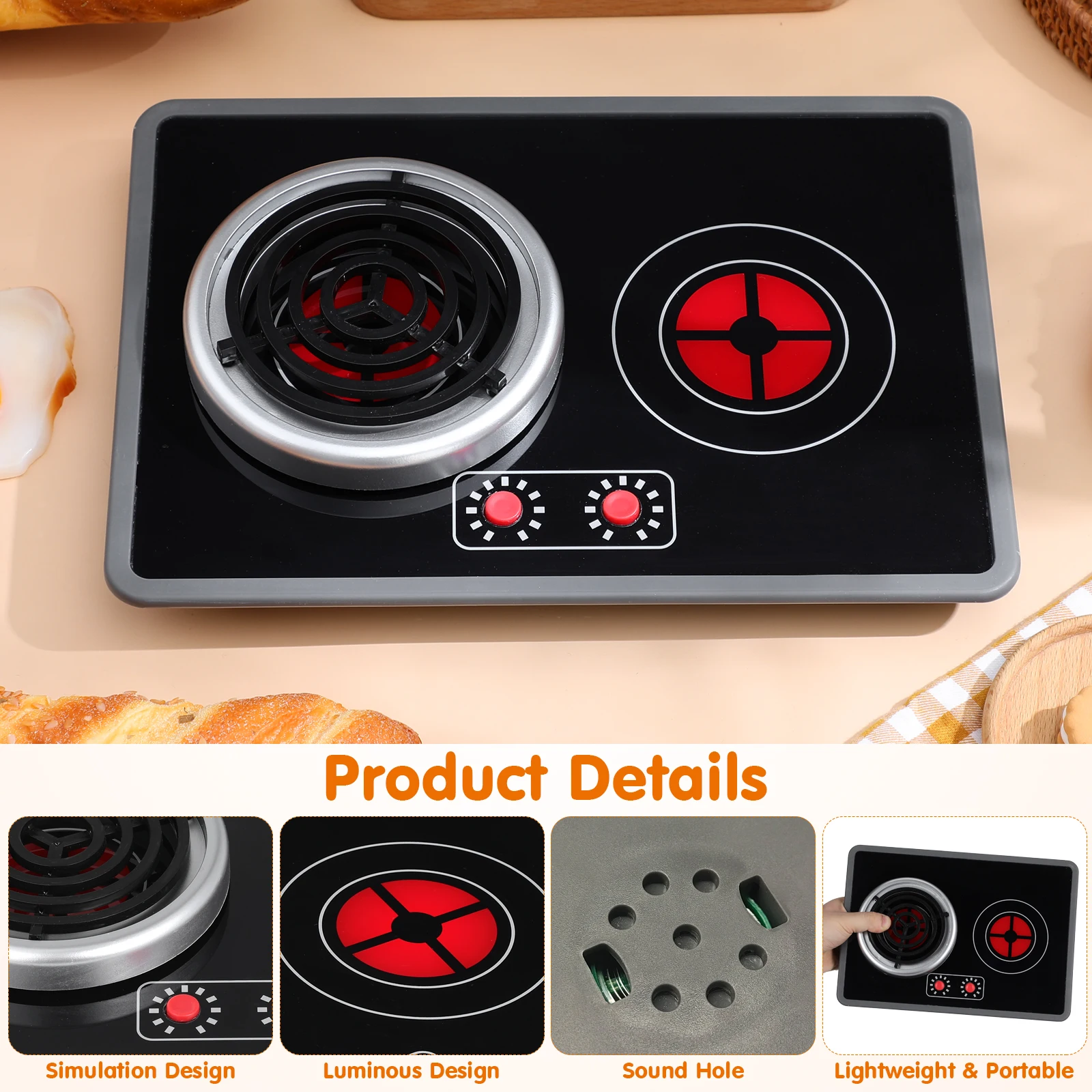 1 Set Kids Kitchen Accessories Realistic Induction Cooker Lights Sounds For Toddlers 1-3 Years Kitchen Playset Pretend Play