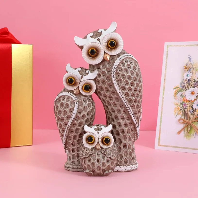 Cute Three Owl Statues Family Home Decor Owl Statues on Shelves Owl Decor for Owl Lovers view 3