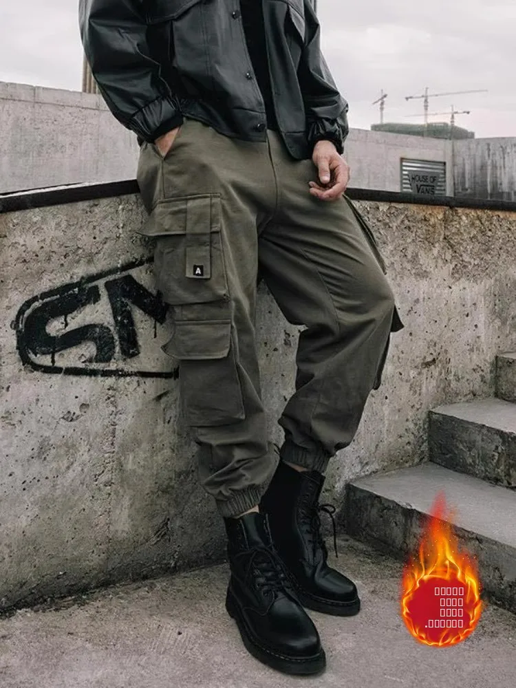 

Мужские повседневные брюки-карго Street Sle с подкладкой, свободного кроя, для осени и весны, с множеством карманов, молодежный стиль