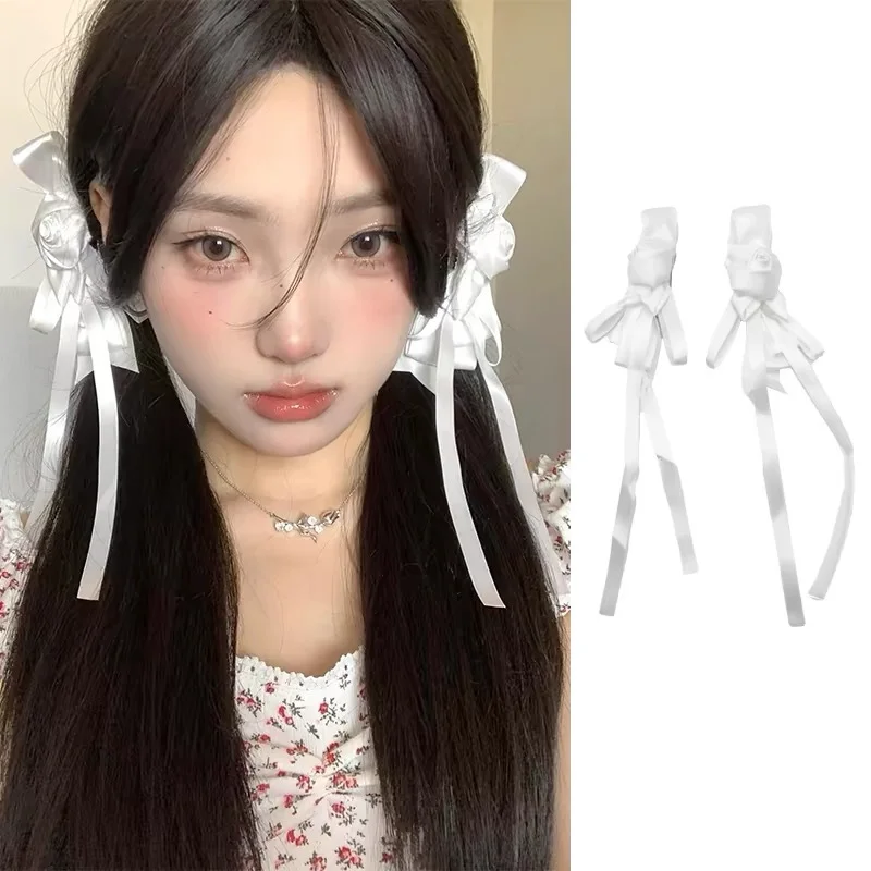 

2pcs Sweet White Bow Ribbon Hair Clips for Women Elegant Bowknot Hairpins Ponytail Barrettes Wedding Party Hair Accessories