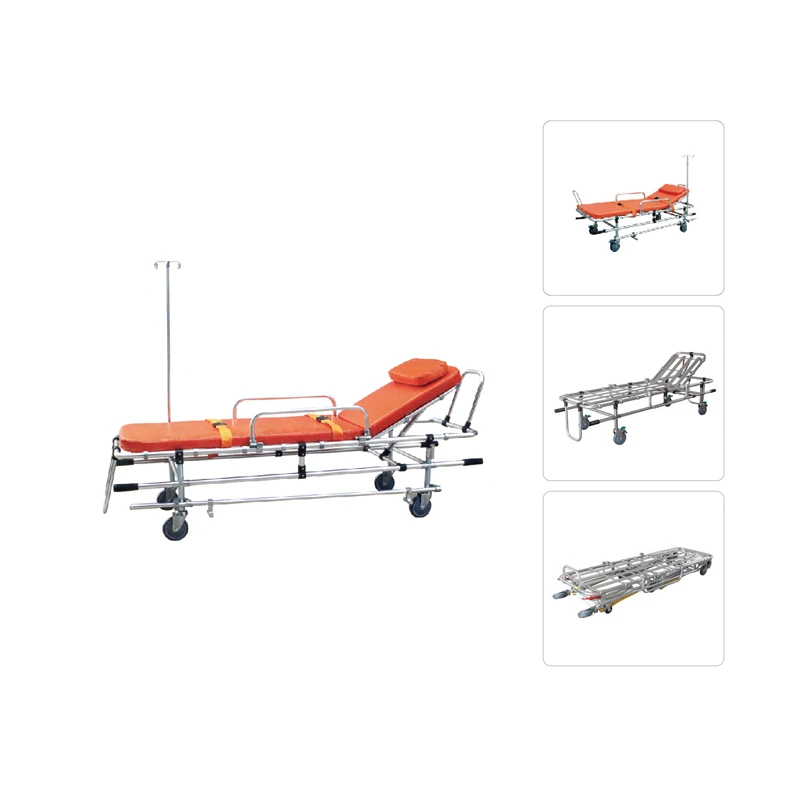 Aluminum Alloy Stretcher With Optional IV Pole Stand Adjustable Backrest Sponge Cushion Lift Ring For Ambulance