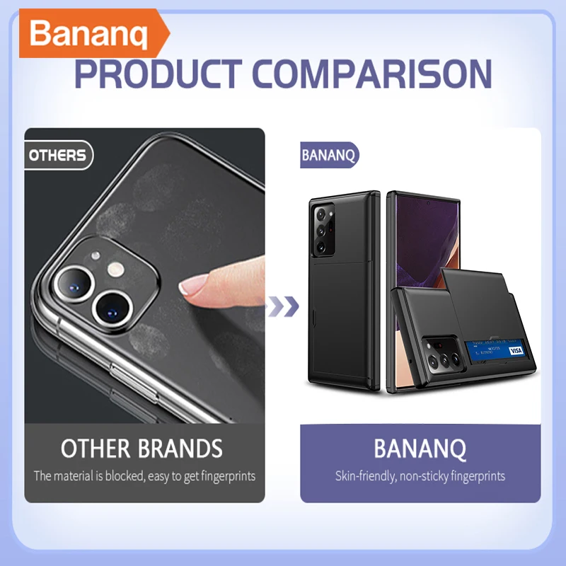 Bananq Slide Card Slot Phone Case For Samsung S25 S24 S23 S22 S21 Ultra Plus FE Shockproof Card Bag Cover For Note 20 10 Plus