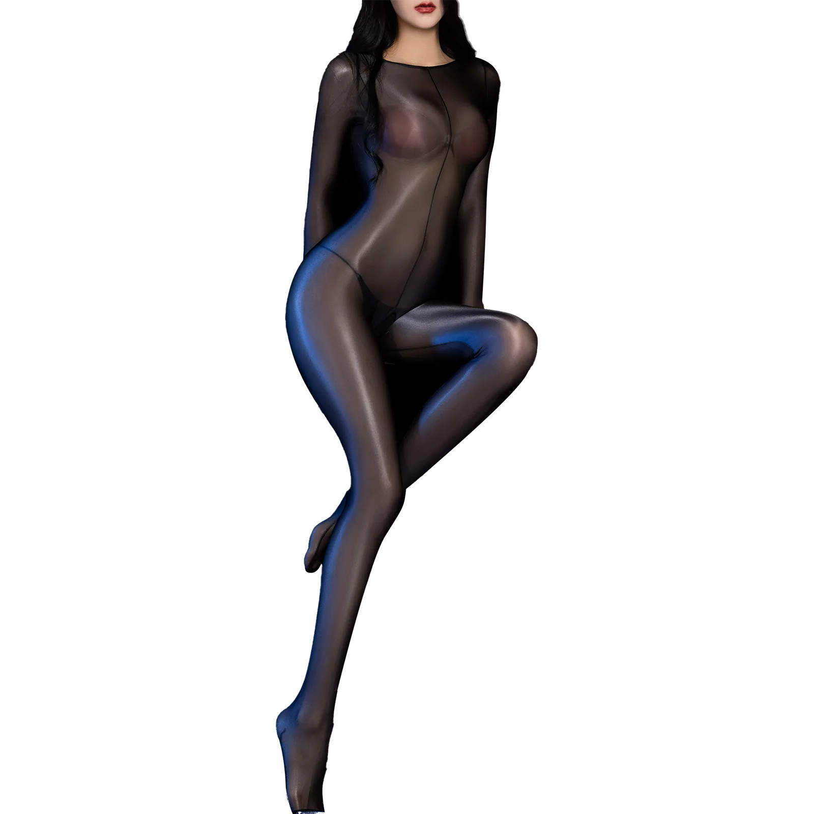 

Sexy Womens Lingerie Tights Bodystocking Crotchless Glossy See-Through Hooded Bodysuit Stretchy Long Sleeve Catsuit Jumpsuit