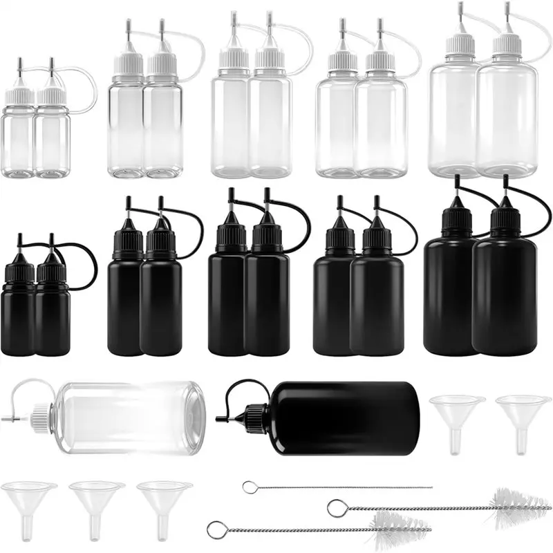 Exquisite-22 Pcs Tip Squeeze Bottle Plastictip Applicator Bottles With 5 Funnel 1 Thin Wire Stirrer, 2 Cleaning Brushes For DIY