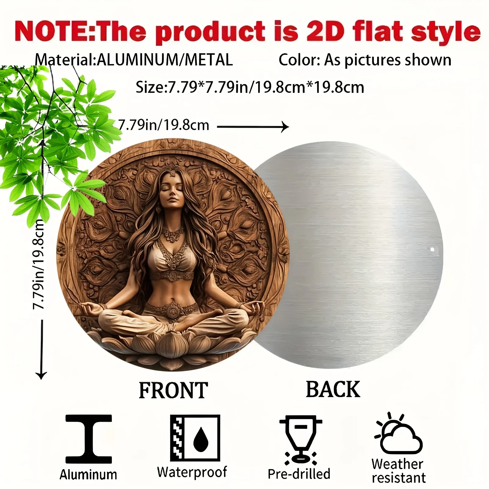 2D Flat, 2D Flat 1pc Vintage Yoga Meditation Round Wreath Sign - 20.32X20.32 cm Aluminum Wall Art with Serene Woman in for Lotus image 5