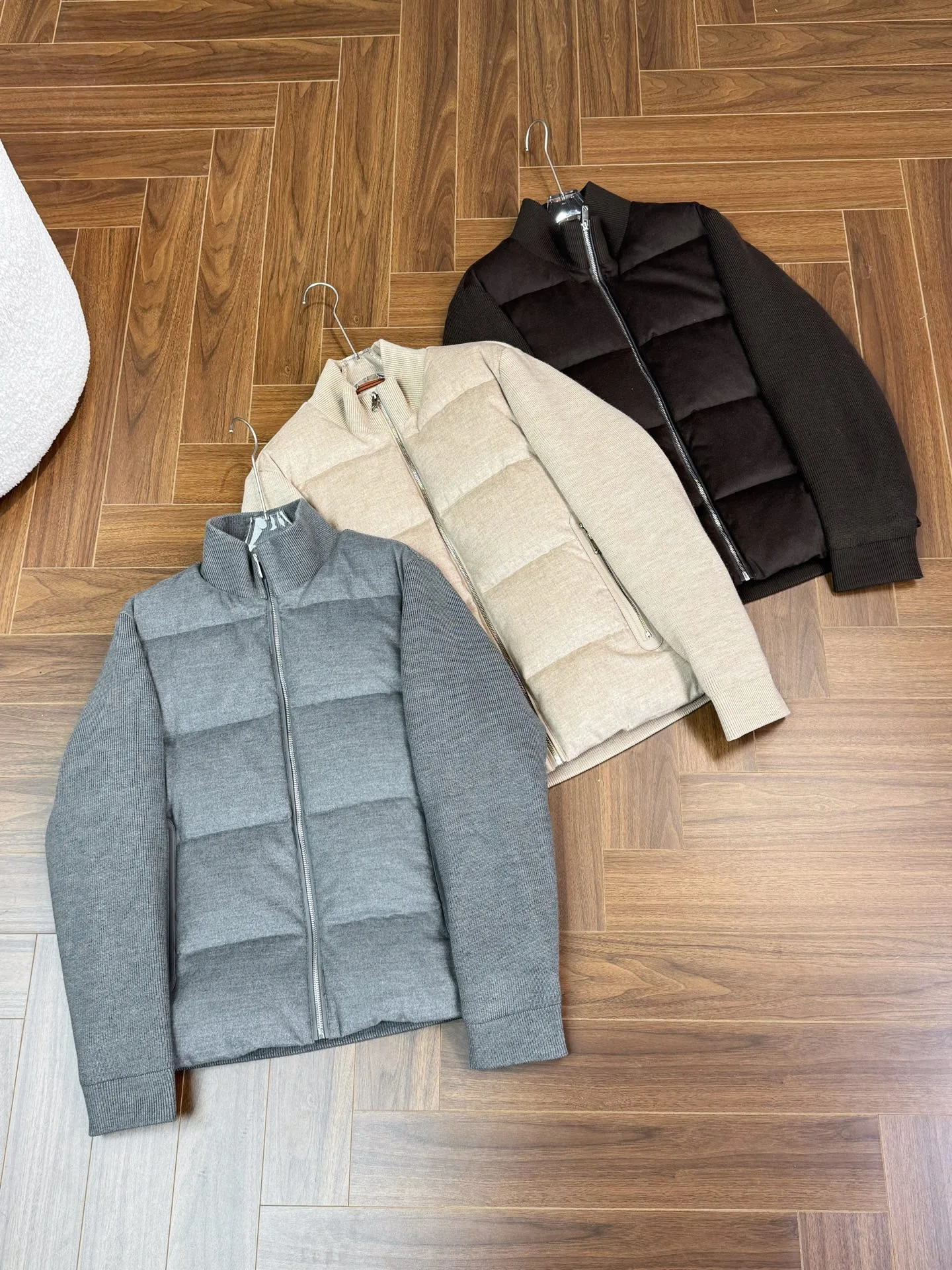 

Light luxury autumn and winter new men's stand-up collar wool patchwork knitted 90 white duck down down jacket for men