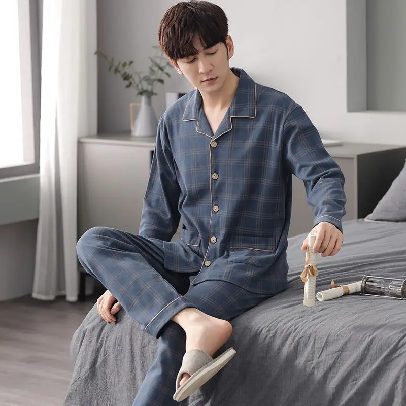 2024 New Pajamas Men\'s Spring and Autumn Cotton Long-sleeved Large-size Holly Year Can Wear High-end Loungewear Comfortable