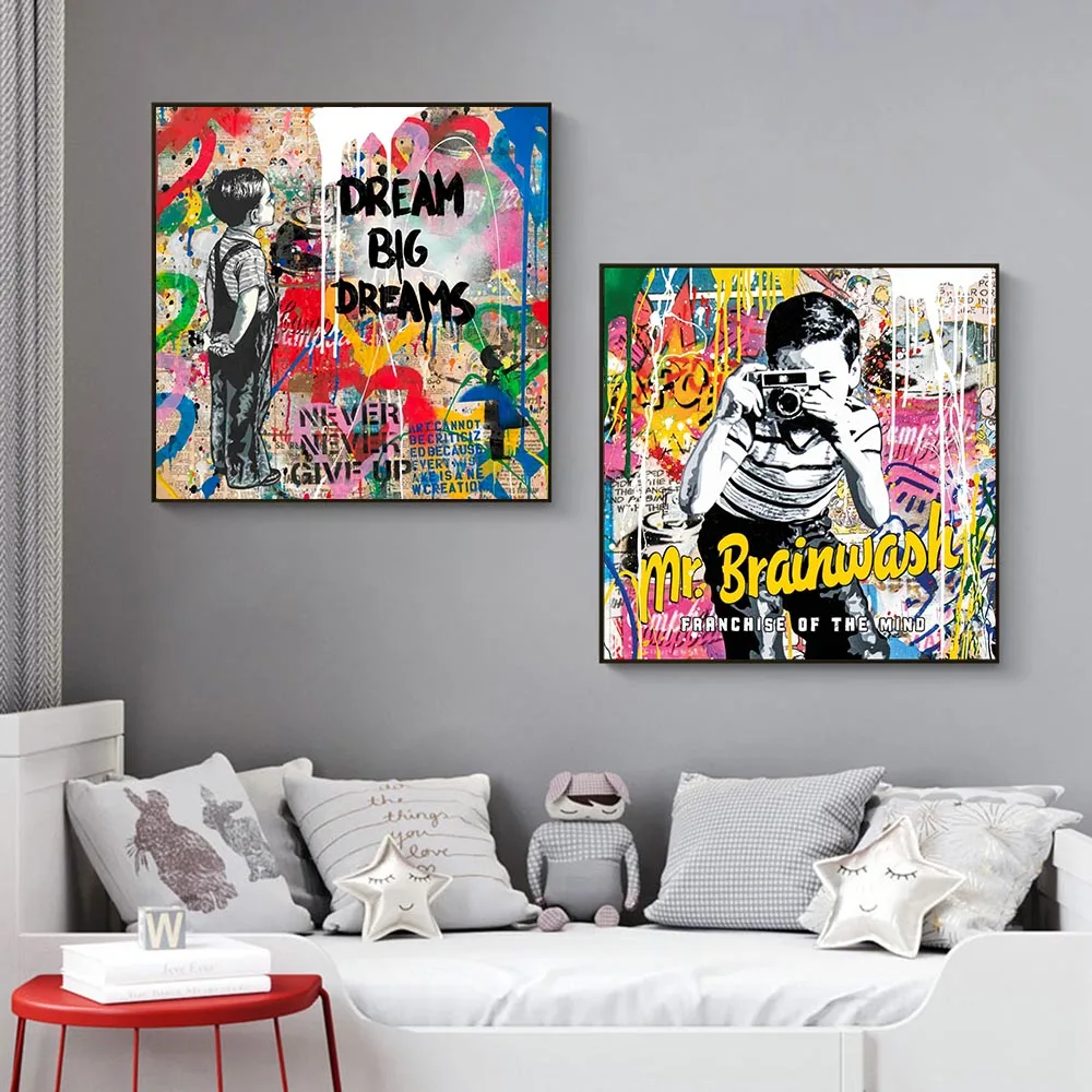 Obra de arte Banksy, Graffiti Pop, arte de pared, Drean, grandes sueños, carteles en lienzo, pintura de arte callejero, imagen para decoración del hogar y la sala de estar