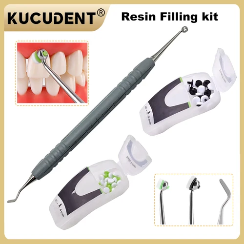 Kit de llenado de resina Dental, espátula de relleno de resina de curado ligero compuesto, herramienta de moldeo, mango de mezcla y almohadilla de espuma, espátula recortadora