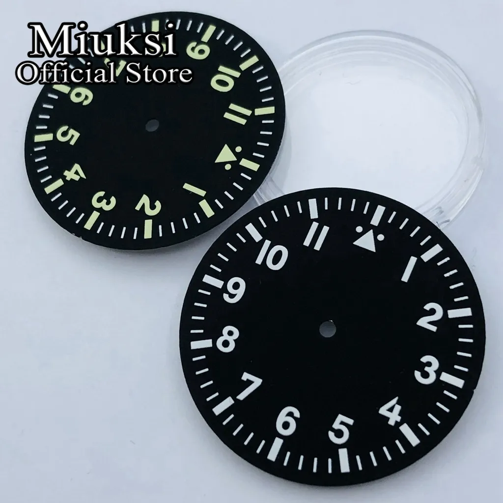 Miuksi 35.5mm black sterile watch dial luminous fit NH35 NH36 ETA2824 2836 Miyota8205 8215 821A Mingzhu DG2813 3804 movement