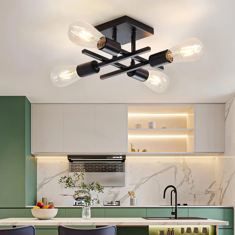مصباح سقف حديث 4 مصابيح إسكندنافية، قاعدة لمبة E27، غرفة المعيشة، غرفة النوم، مصباح معلق للدراسة (بدون لمبة) #5