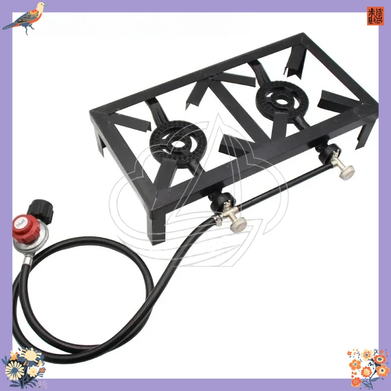 

Double Head Cast Iron Fireplace Stove with Bracket, High Power Propane Gas Stove for Outdoor Garden