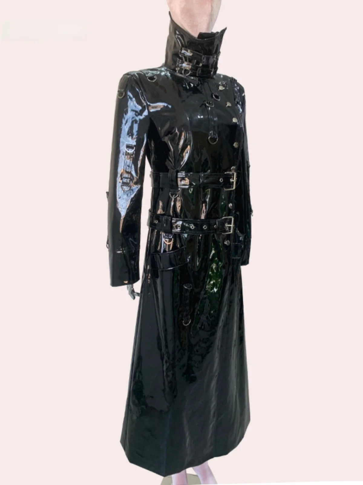 Nerazzurri Matte Black Leather Jacket Women's Long Design Cool Windproof European Style PU Leather Coat Street Fashion