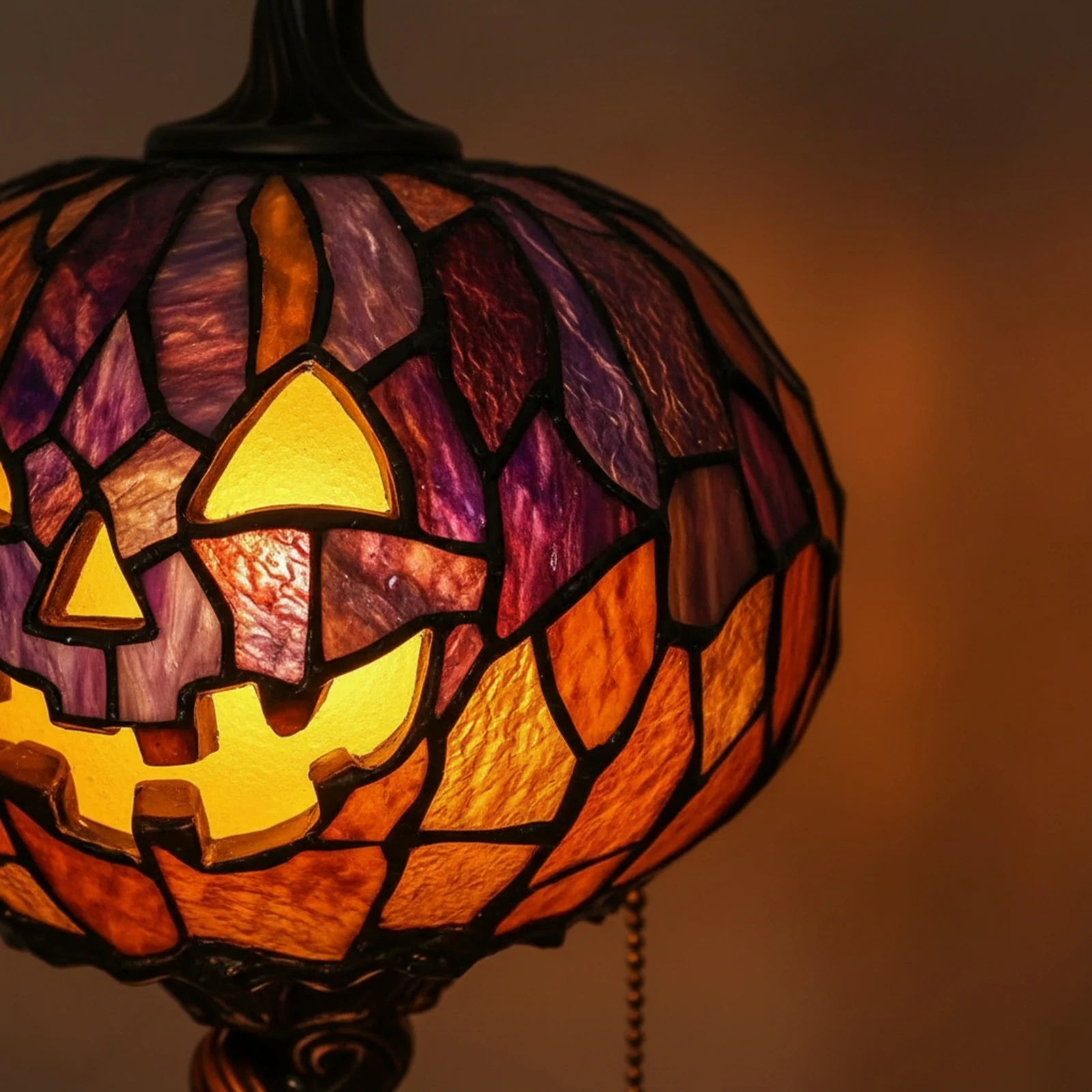 Stained Glass Pumpkin Lamp Colorful Pumpkin Table Lamp Cozy Atmospheric for Halloween, Tabletop