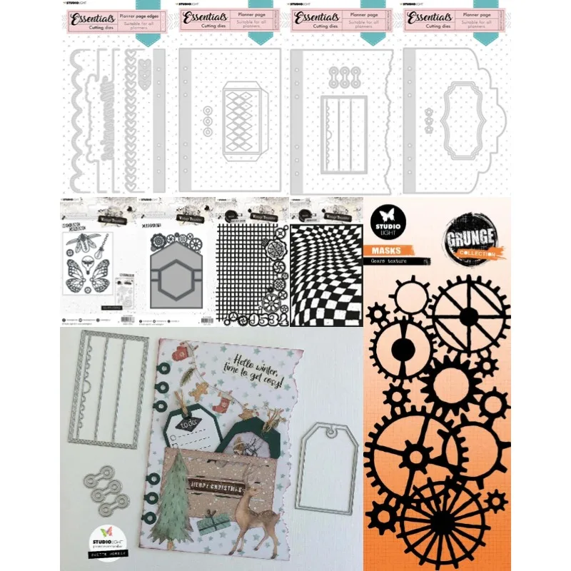 Planner Stansmal Borders Page Rectangle Gears Texture Card Shape Butterfly Grid Gears Metal Cutting Dies Stencil Card 2024 New