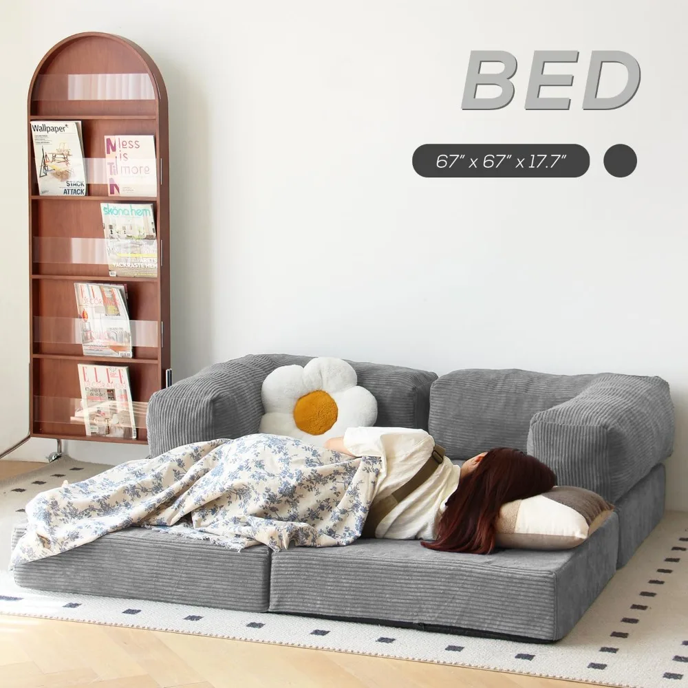 أريكة سرير قابلة للطي مع وسائد إسفنجية، أريكة نوم بدون ذراع للاستخدام في غرفة المعيشة وغرفة النوم #4
