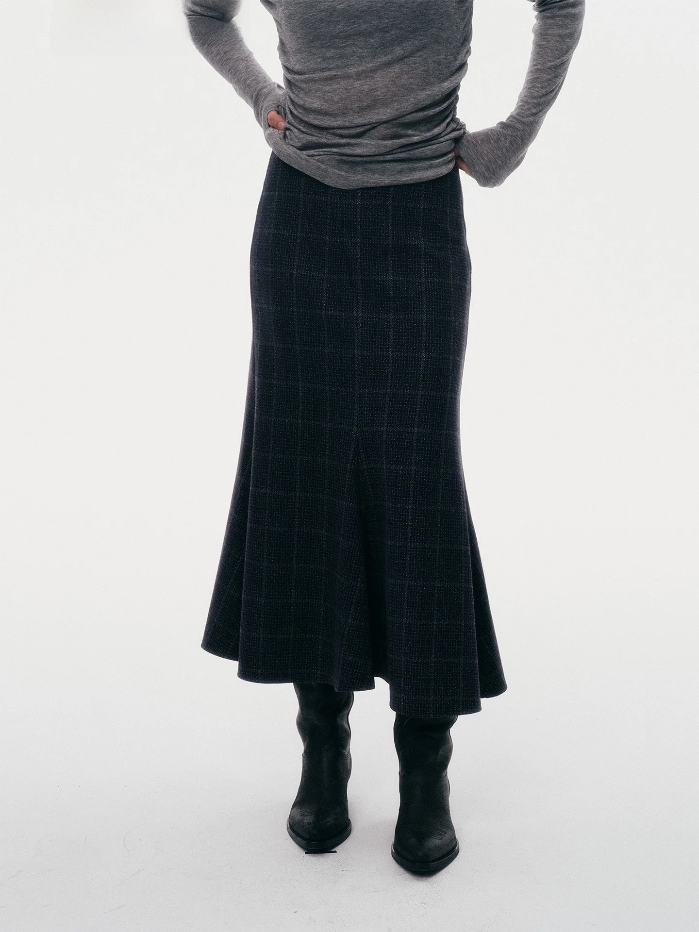 

Retro High Weight Wool Plaid Fi Tail Skirt mid Waist Design Casual Sle Women's Skirt JOURJOUR Vintage Fulln