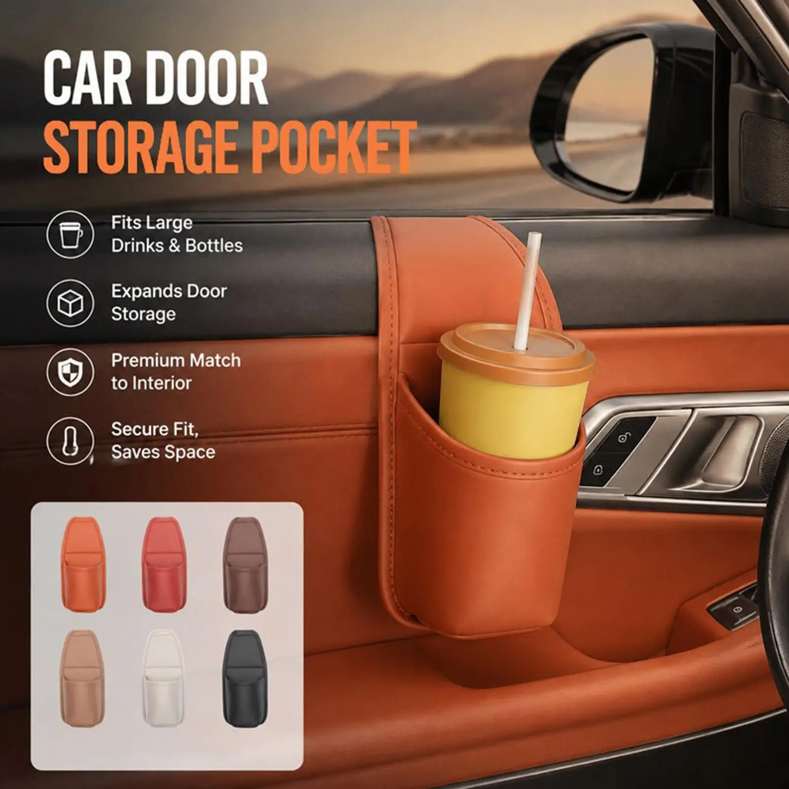 PU Leather Cup Holder For Car Scratch-Resistant Universal Adhesive Automotive Drink Holder Organizer For Water Bottles Tumbler