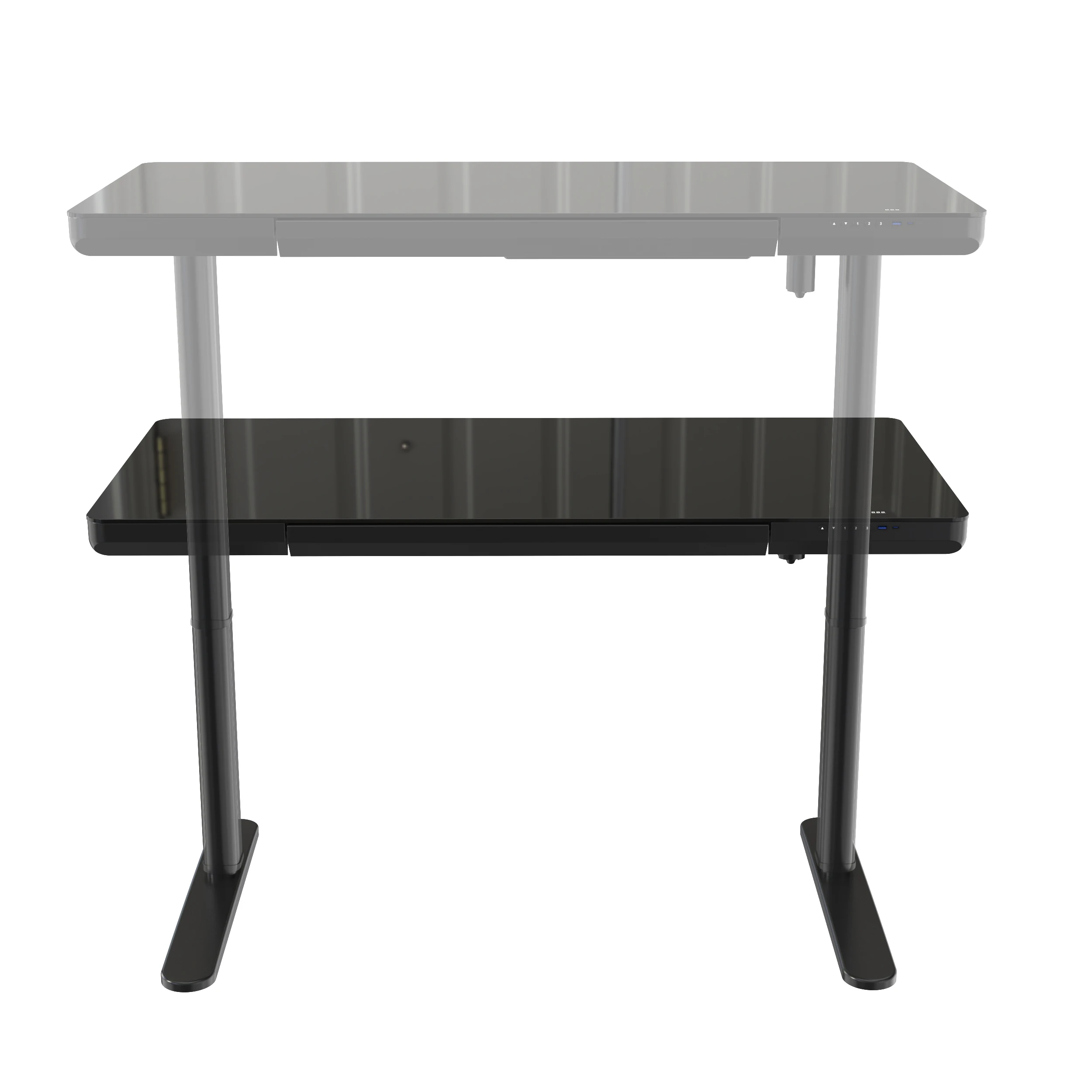 Adjustable Standing Desk USB Type-C Tempered Glass Home Office Electric Height Charging Ports 50KG Load Capacity