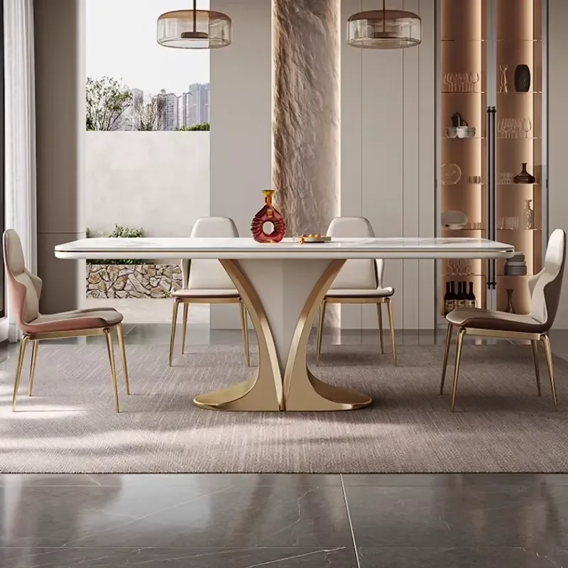 Modern Simple Light Luxury Slate Dining Table Set with 6 Chairs High End Rectangular Household Furniture for Home