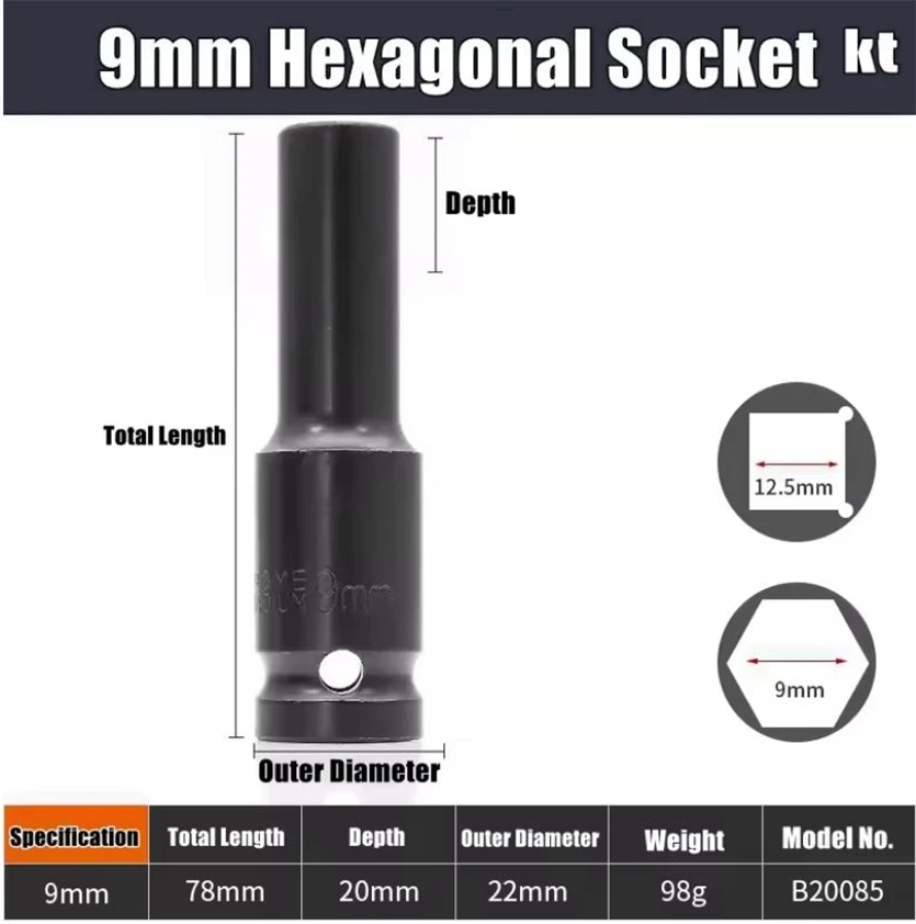 1/2 "Drive Diepe Impact Socket Drive Metrische Moersleuteldop Diepe Impact Socket Pneumatische Moersleutel Hoofd Band Removal Tools