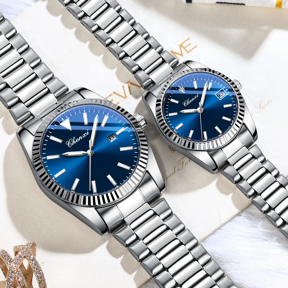 CHENXI العلامة التجارية الأصلية زوجين ساعة اليد للماء مضيئة ساعة كوارتز ساعة اليد الفاخرة هدية مثالية للرجال والنساء