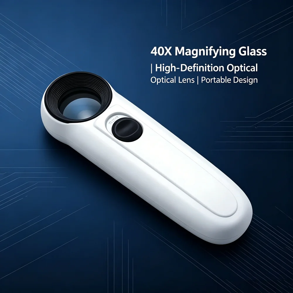 Compact 40X Hand Magnifier With LED Light Pocket Glass For Coin Jewelry Electronic Parts Observation Jobs