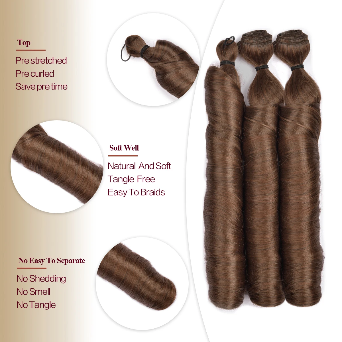 12/24 Inch Synthetic Boho French Curl Braiding Hair Pre-Stretched Ponytail Style Curly Hair Weft & Bulk Loose Wave Crochet Hair - view 4