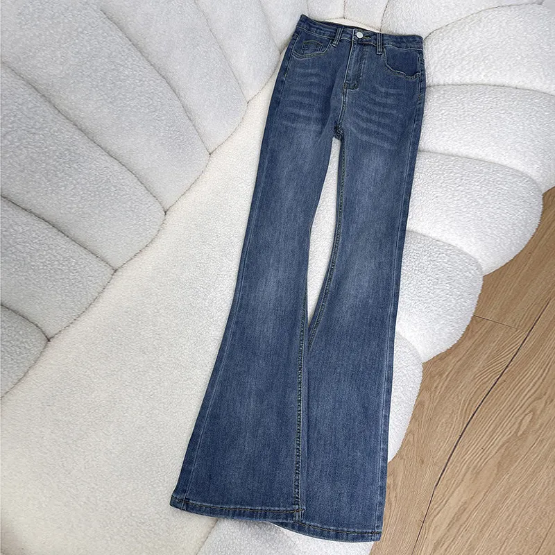 

American Retro High Waist Bell Bottom Jeans Women's Fashion Slimming Long Draping Hoof Jeans Spring Cotton Stretch Denim