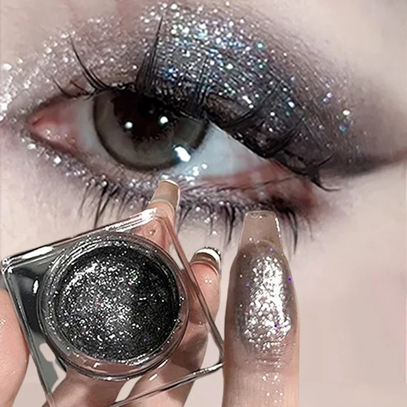 

Glitter Punk Smoky Black Eyeshadow Gel Makeup Palette Metallic Dark Silver Wet Eyes Shadow Highlighter Pearl Pigments Cosmetics