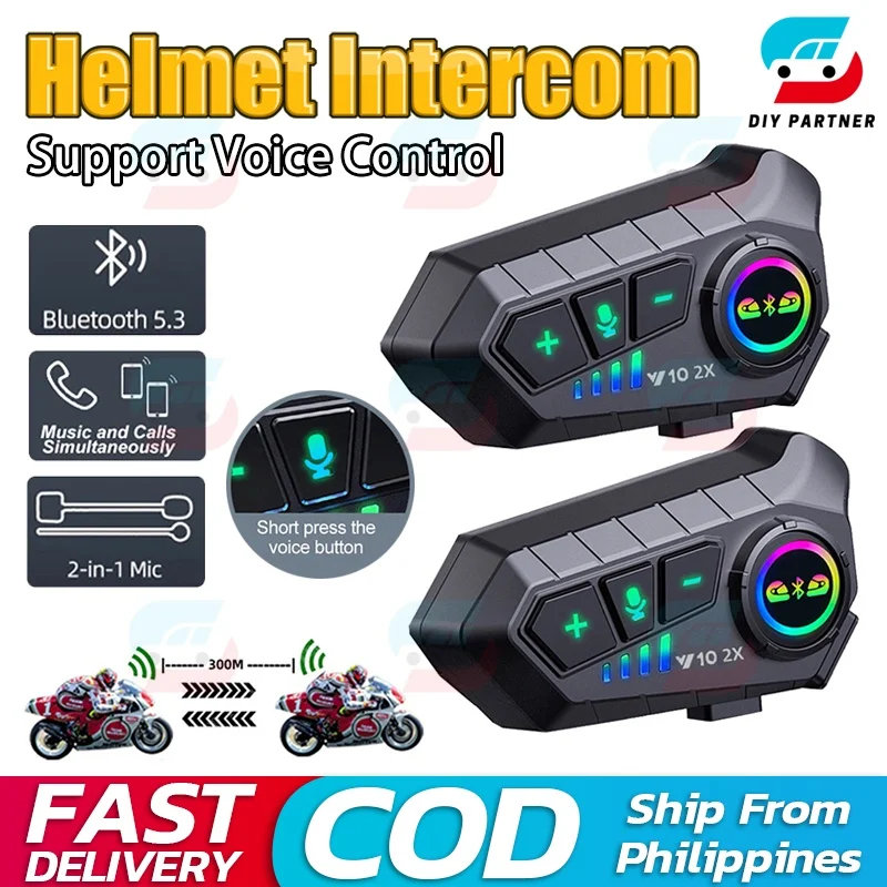 Motorcycle Helmet Intercom Bluetooth Headset For 2 Rider Intercomunicador Waterproof Wireless Moto Outdoor Riding Intercom