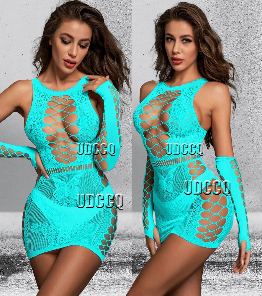 HOT Sexy Fishnet Lingerie Sheer Babydoll dress Underwear Body stocking Chemises Catsuit lace pattern bikini body suit bodysuits