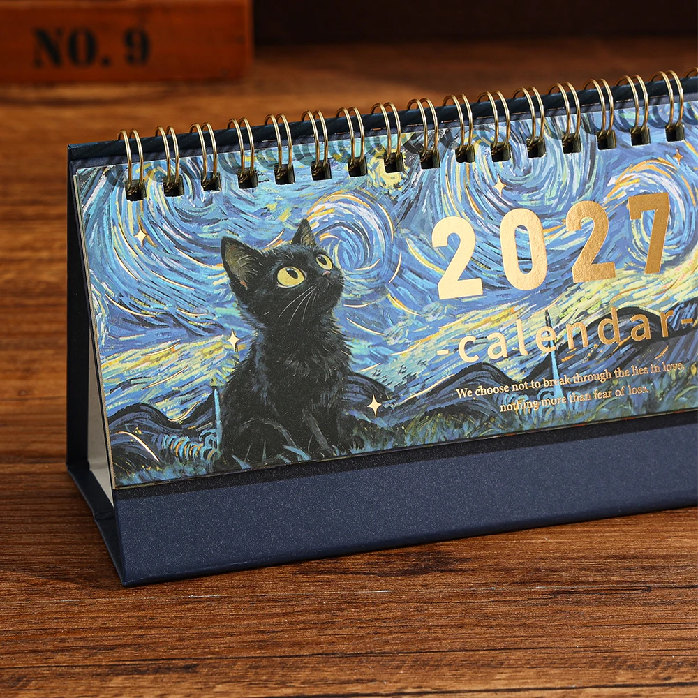 2027 Black Cat Painting Kalender, kleines, tragbares Design, Tages-/Monatsplanerseiten für Büro, Zuhause, Schreibtisch, Zeitorganisator und Dekoration – Detail 8