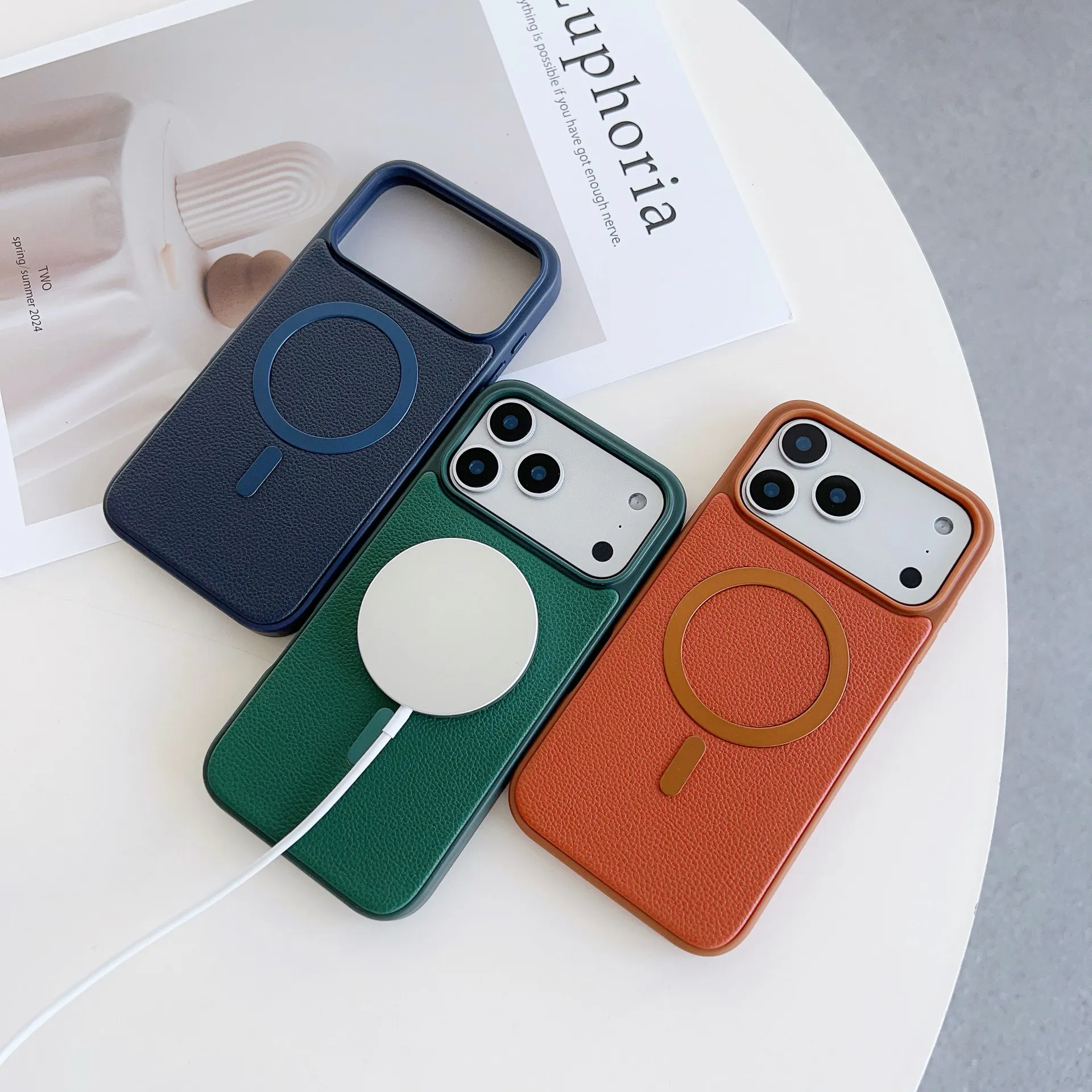 Leather Magnetic Original Phone Case For iPhone Air 17 16 15 14 13 Pro Max Plus For Magsafe Wireless Charging Protect Cover