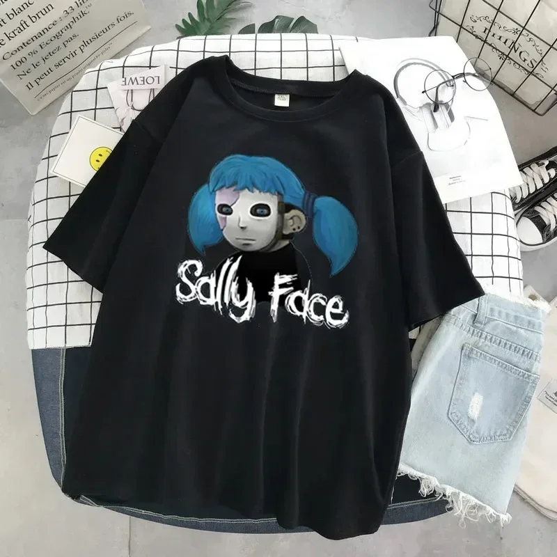 T-shirt con stampa Sally Face T-shirt da donna divertente casual a maniche corte T-shirt casual in cotone con motivo moda estiva T-shirt da strada