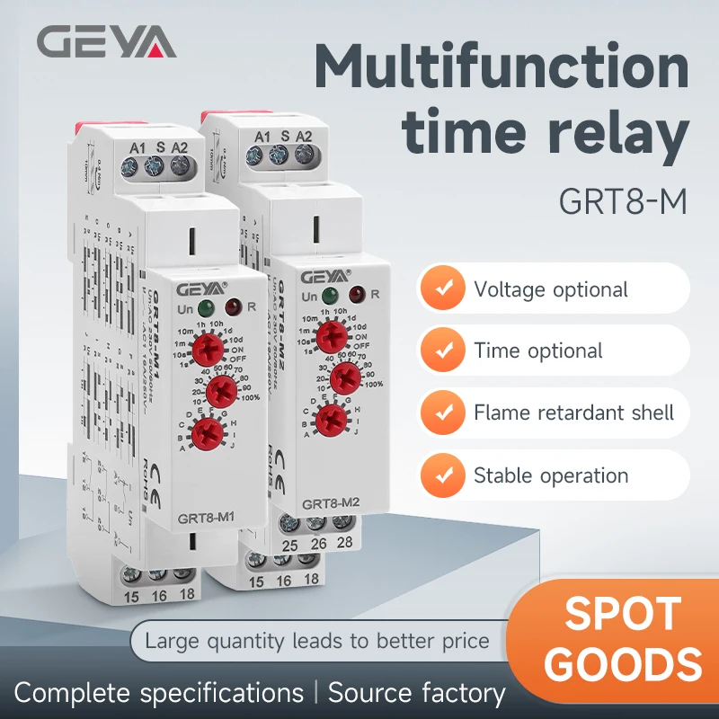 GEYA 16A Multifunction Time Relay with 10 Function Choices AC/DC 12V-240V GRT8-M1 Delay on off Pulse Relay