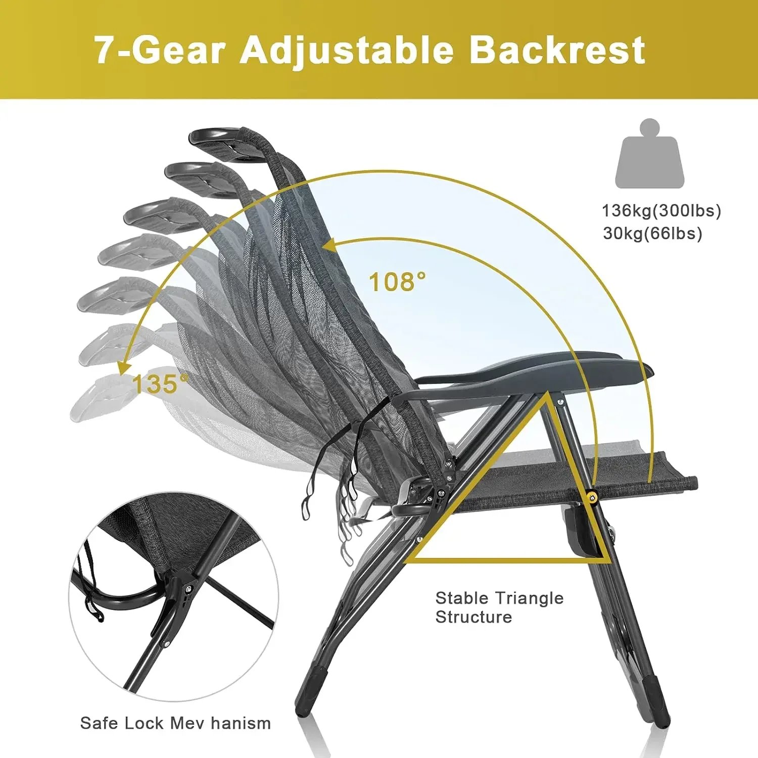 Giant 4-pack opvouwbare terrasstoelenset 2-delige set met voetsteun, draagbare en verstelbare rugleuning voor terrasstoelen