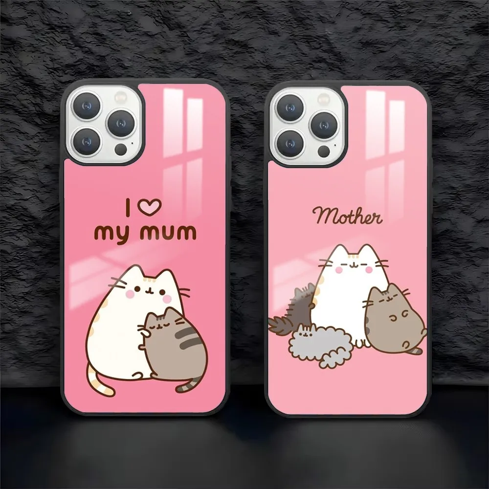 Cartoon P-Pusheens Cute Cat IMD Phone Case For iPhone 16 15 14 13 12 11 Pro Max Plus Mini PC Fashion mirror phone case