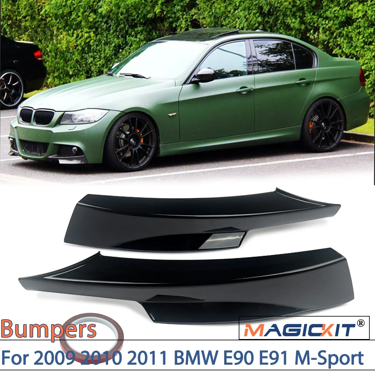 

Пара передних бамперов MagicKit, спойлер, губа для 2009 2010 2011 BMW E90 E91 M-Sport, 4 двери, блеск, черный бампер LCI M-Tech