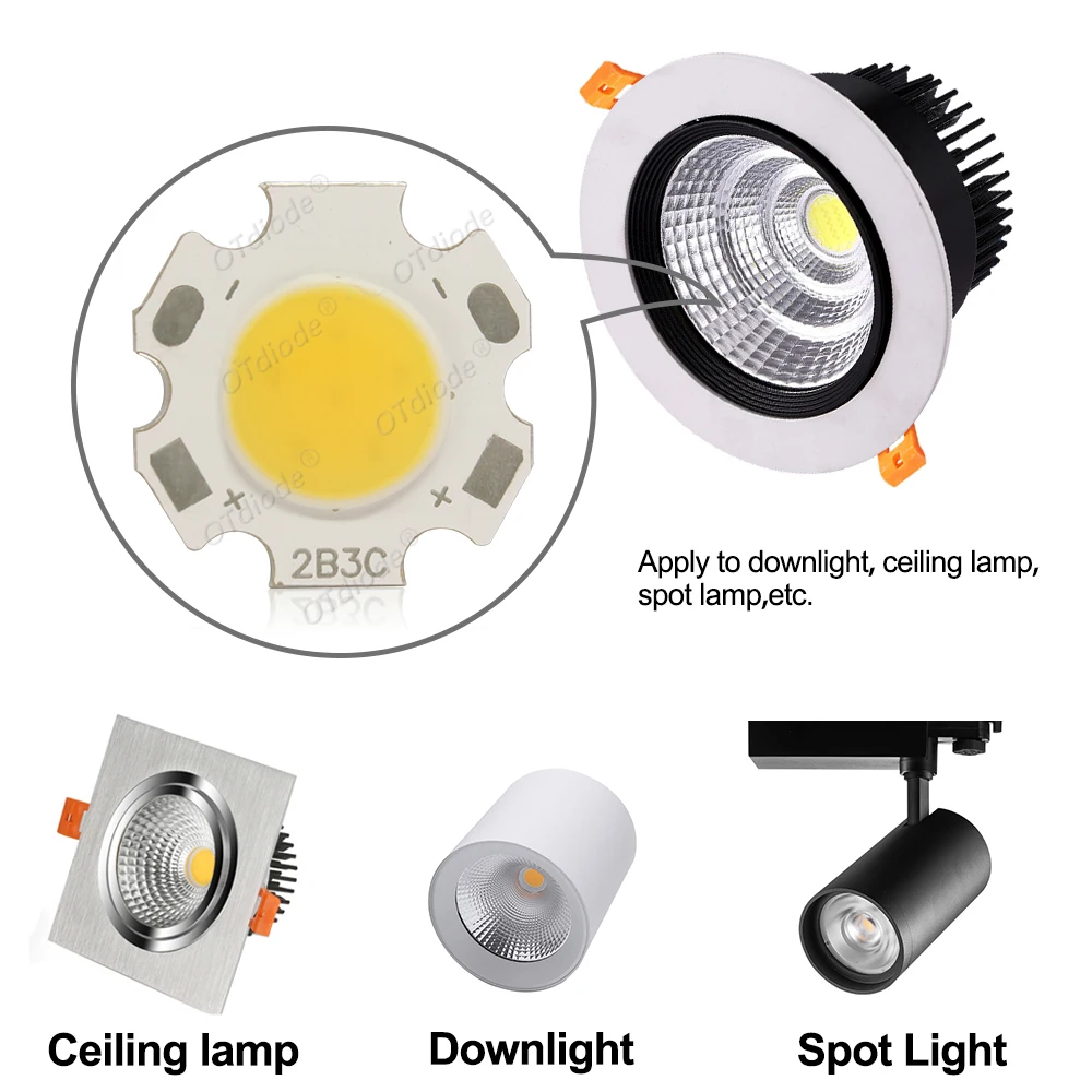 20pcs High Power LED COB Lamp Bulb 20mm3W 5W 7W 10W 250mA Diode Source Chip inside11mm Cold Warm White SpotLight Downlight Lamps